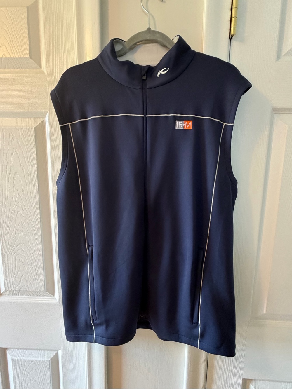 KJUS Damian Full Zip Performance Golf Vest Navy With IR+M Logo